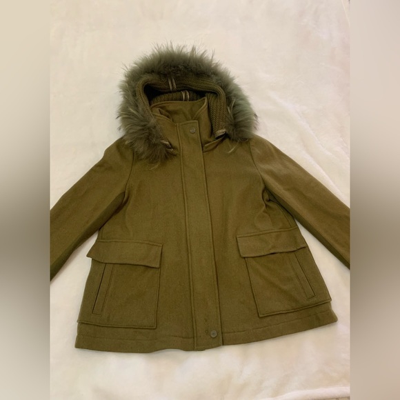 Eachway Sports Women's Jacket Faux Fur Outer Shell Hooded Brown Green Size M - Picture 10 of 15